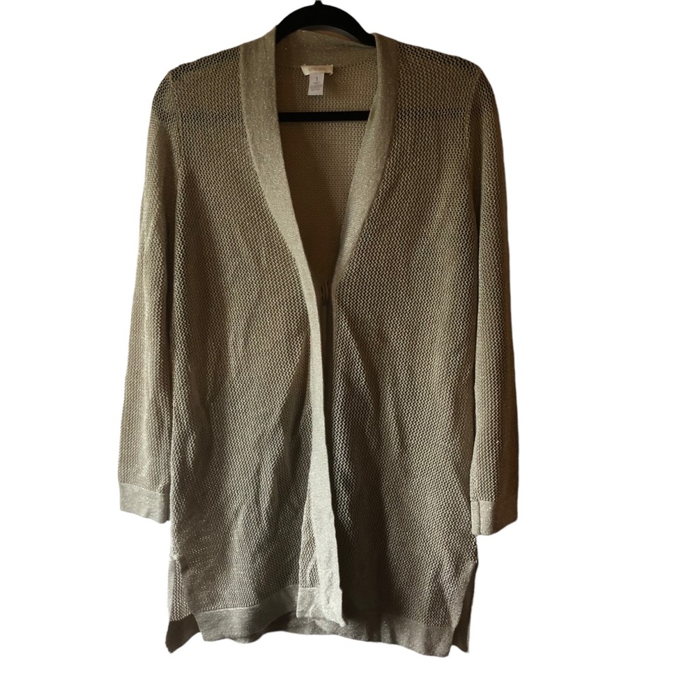 Chico’s size 1 Metallic Mesh Long Cardigan Sweater